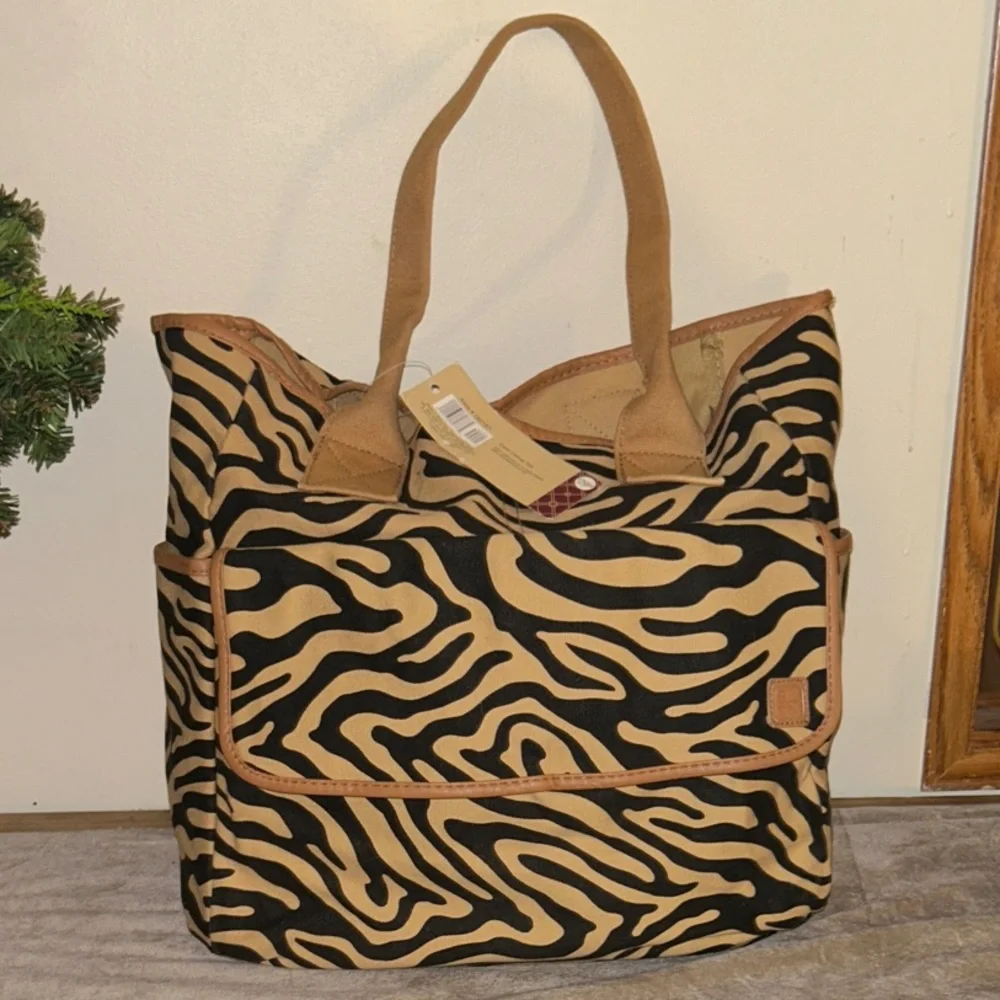 Large Zebra Canvas Craft Tote Bag NWT‎